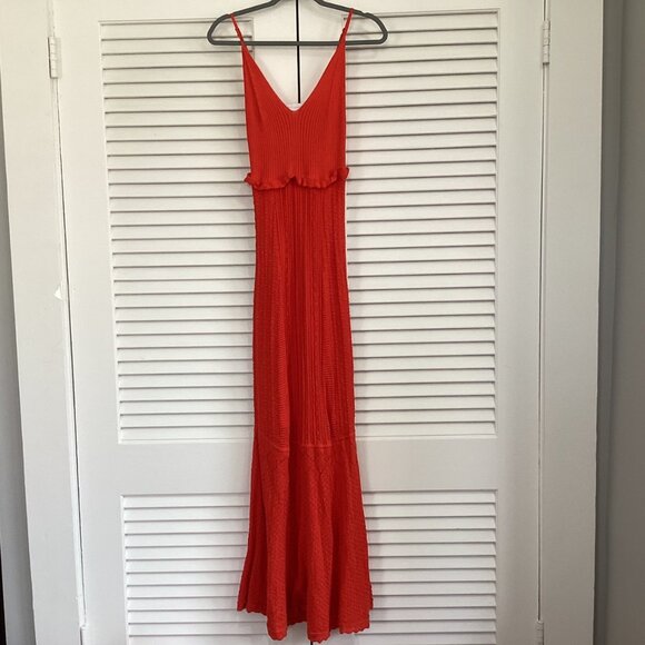House Of Harlow 1960 Red Knit Maxi Dress With Ruffle Detail & Flared Hem Size S - Picture 2 of 13